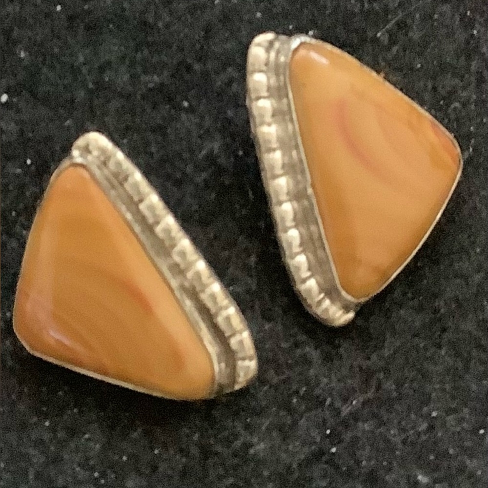 Elegant Silver and Tan Triangle Earrings